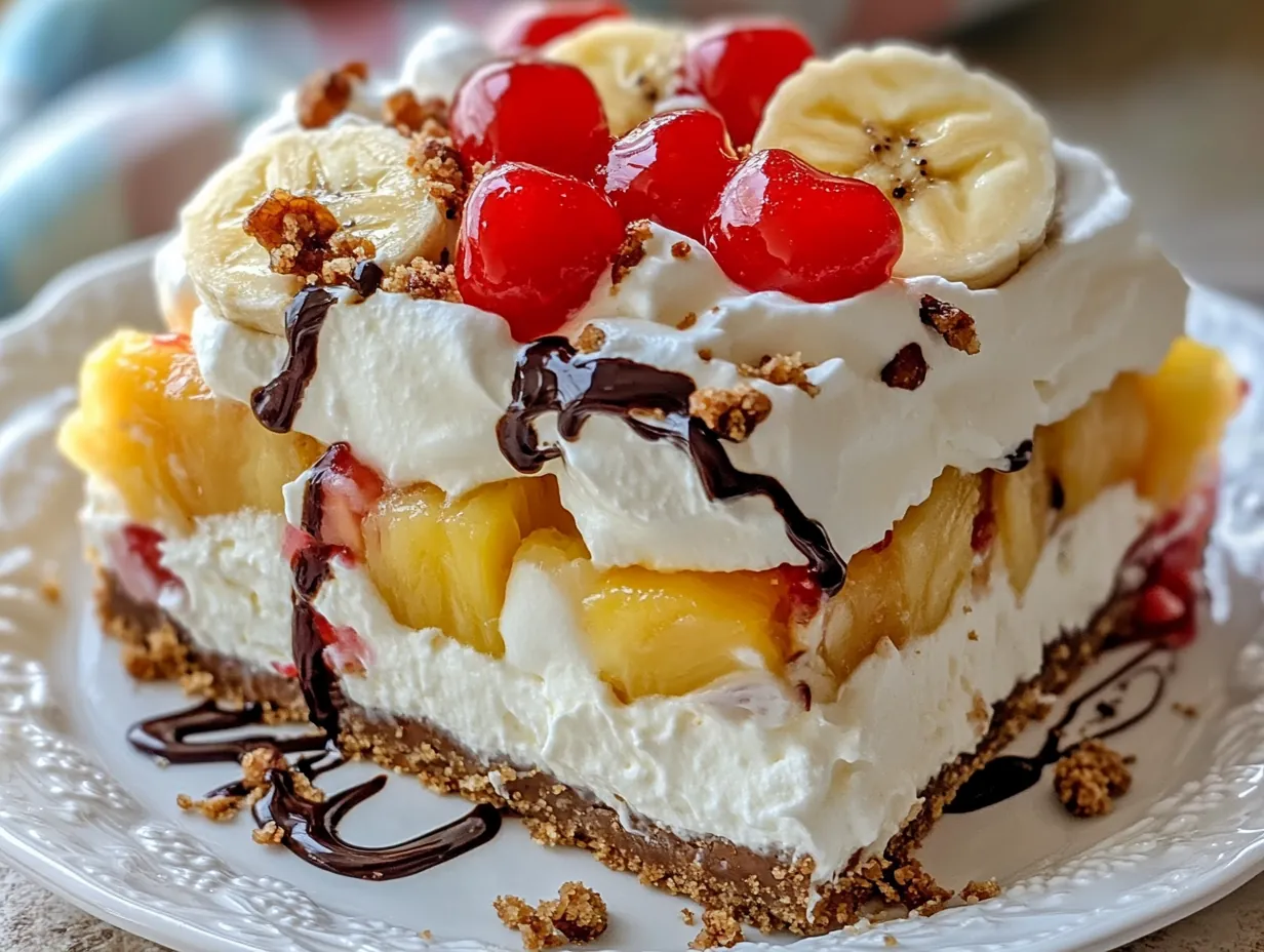 Divine No-Bake Banana Split Dessert: Your Sweetest Summer Treat finished dish