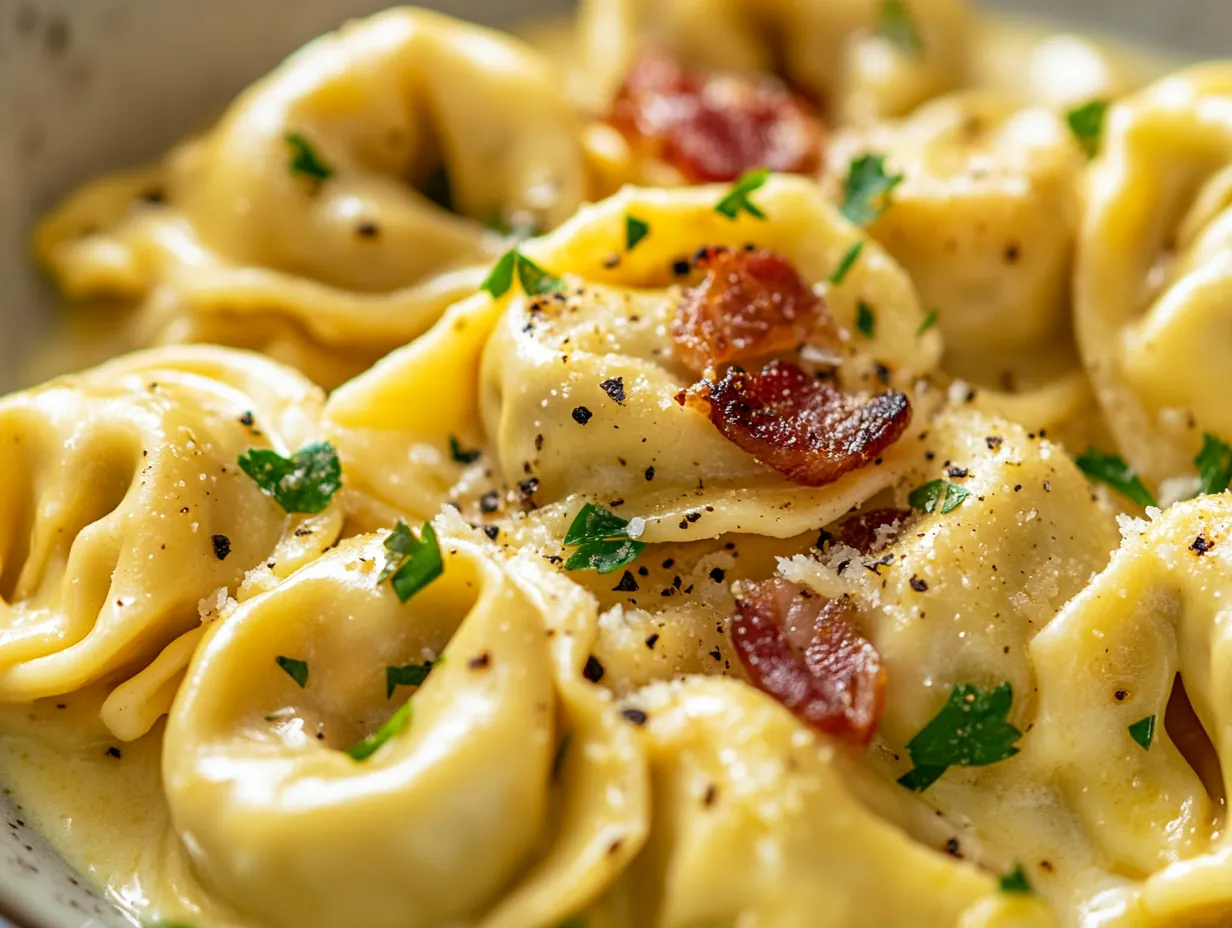 Quick & Creamy Tortellini Carbonara: Your New Favorite 30-Minute Dinner! finished dish