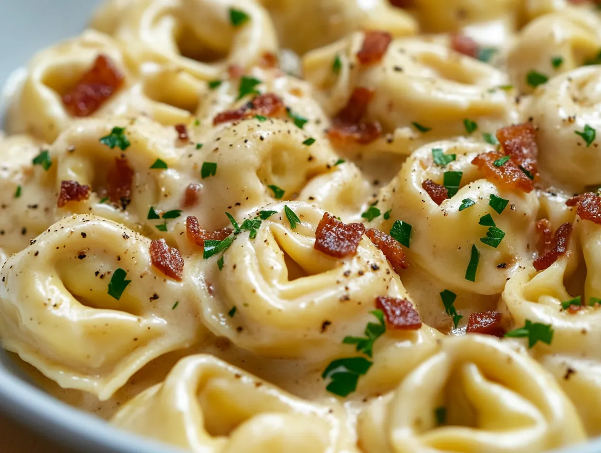 Quick Tortellini Carbonara: Your 30-Minute Weeknight Italian Delight finished dish