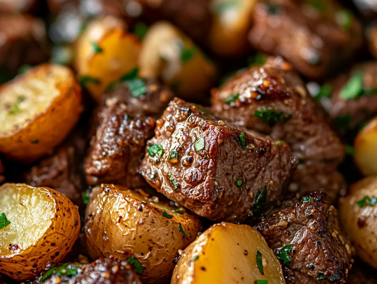 Sizzle & Serve: Easy Garlic Steak Bites and Potatoes Dinner step by step
