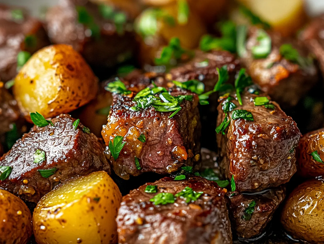 Sizzle & Serve: Easy Garlic Steak Bites and Potatoes Dinner