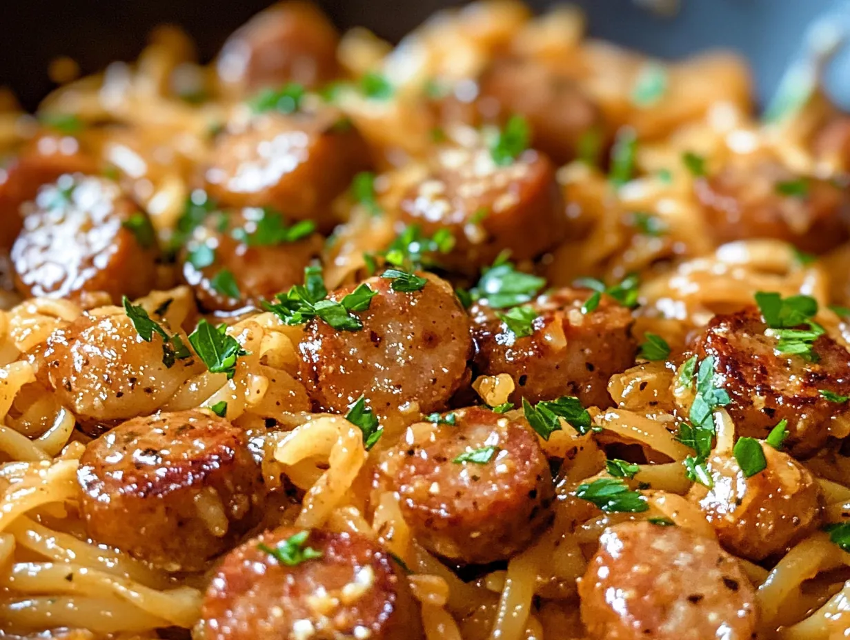 Sticky Honey Garlic Sausage Pasta: Your New Weeknight Obsession finished dish