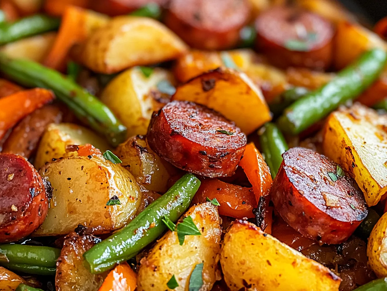 Unlock Flavor: Easy One Pan Kielbasa and Potatoes Dinner finished dish